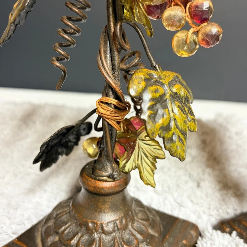 Vtg Tuscan Style Metal Grapevine Pillar‎ Candle Holders Set of 2 Bronze Finish